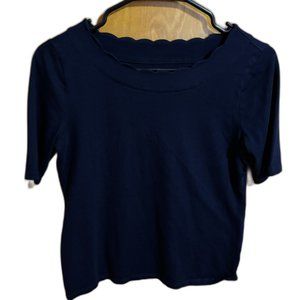 Talbots Navy Scalloped Neck Top Tee‎